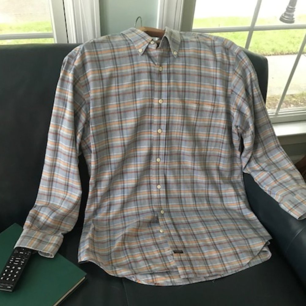 Blue plaid Robert Talbott button-down casual shirt
